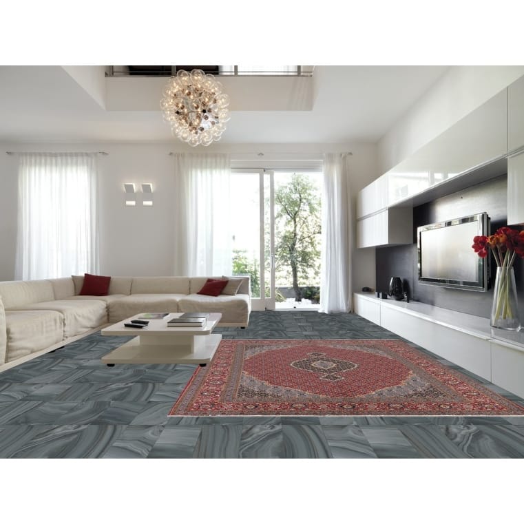 Red Geometric Tabriz Turkish Area Rug Machine Made Carpet - 9'7" x 12'7"