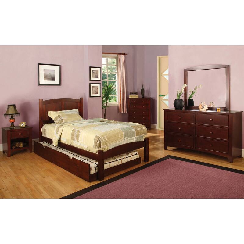 Wooden Twin Bed with Paneled Headboard in Cherry