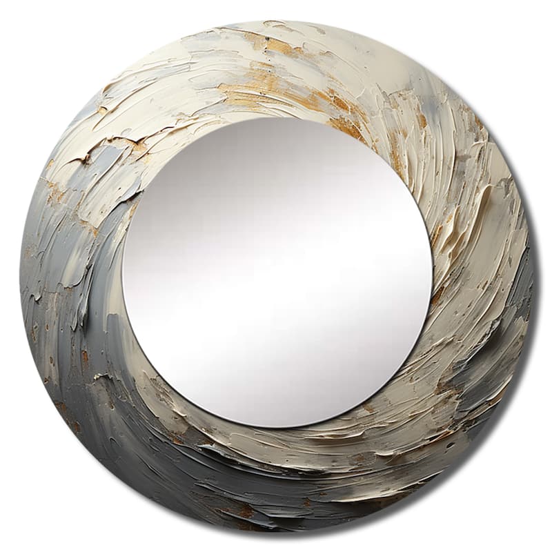 Designart "Grey And Gold Mystical Spirals" abstract spirals Round Bathroom Mirror - grey Modern Round Wall Décor