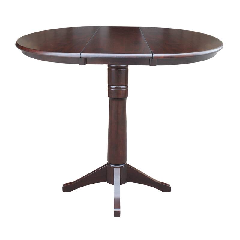 36" Round Top Bar Height Ped Table with 12" Leaf - Mocha