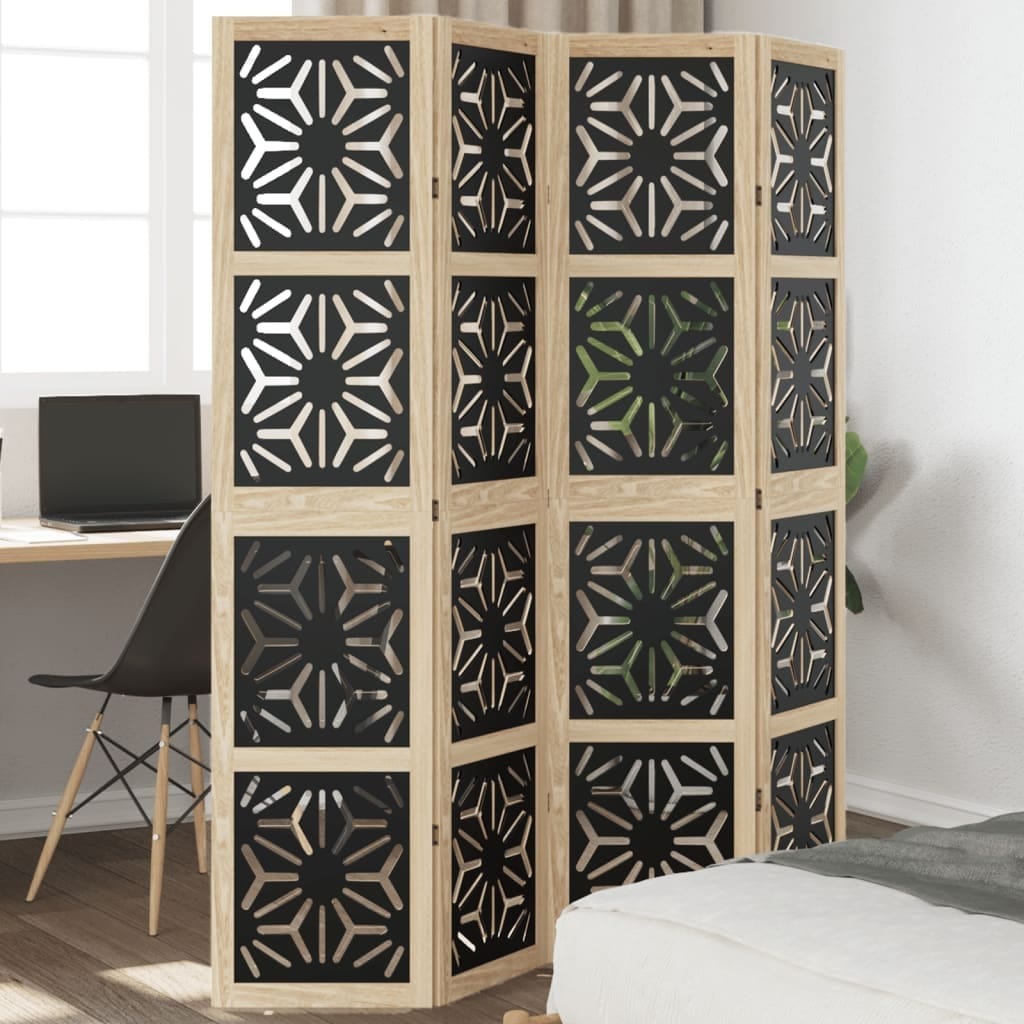 vidaXL Room Divider Brown and Black Solid Wood Paulownia