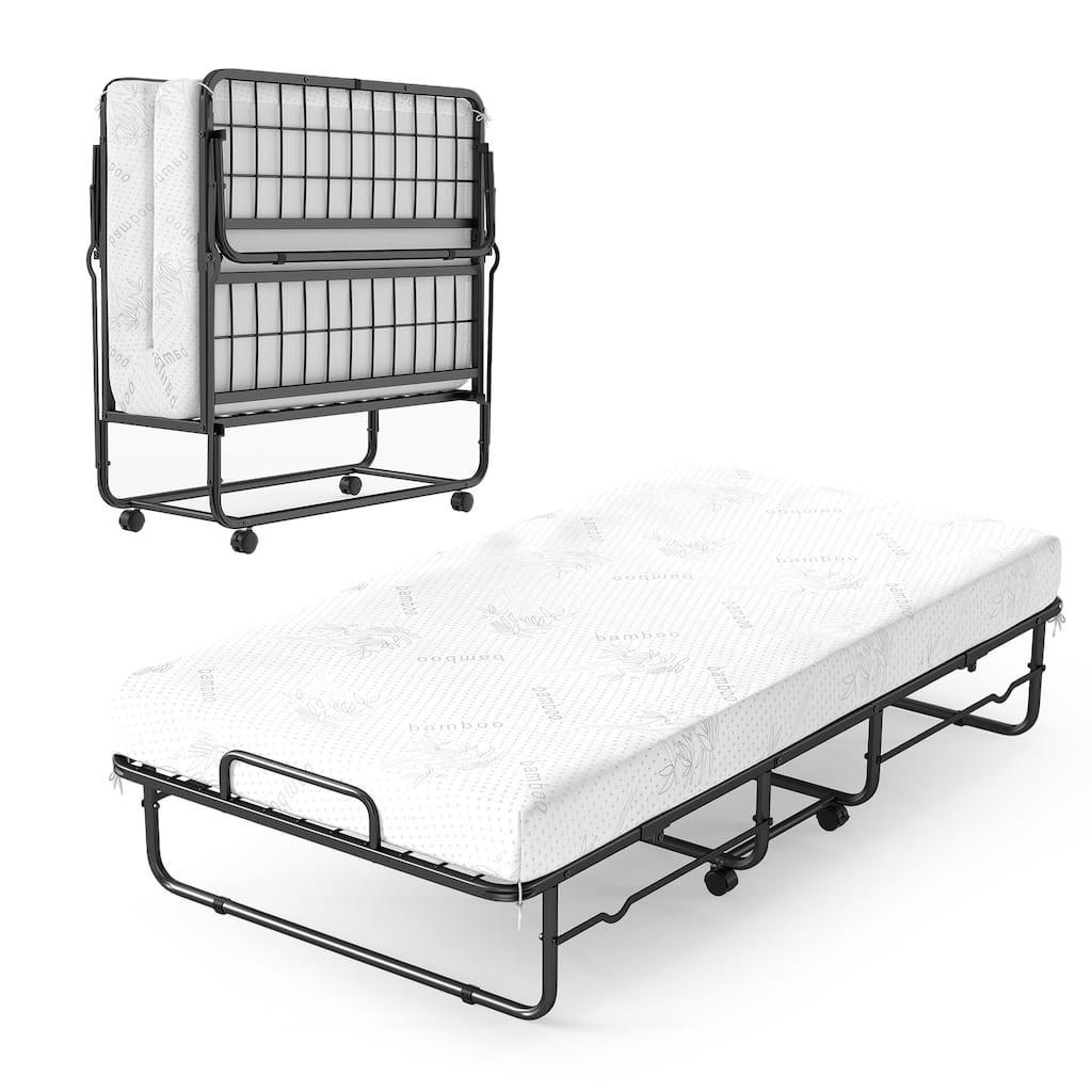 Gymax Twin Size Folding Bed w/Memory Foam Mattress Metal Frame for