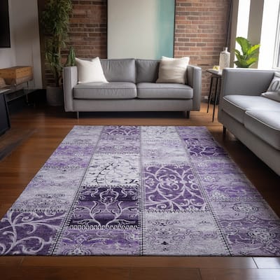 Machine Washable Indoor/ Outdoor Traditional Patchwork Chantille Rug