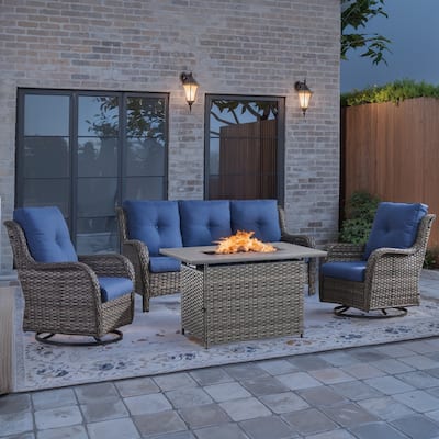 Outdoor Furniture Sofa Chairs with Fire Pit Table - Grey