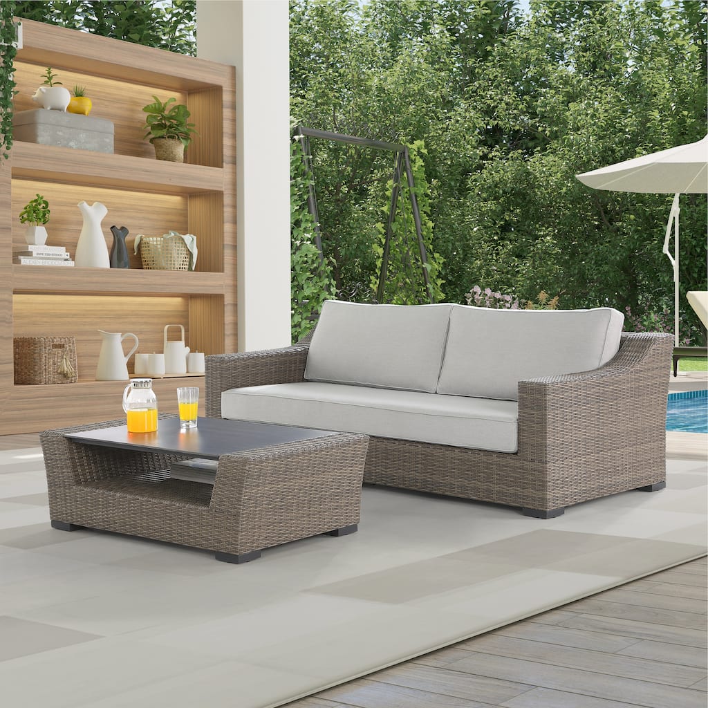 2-Piece Manhattan Rustic Wicker Sofa and Coffee Table Set