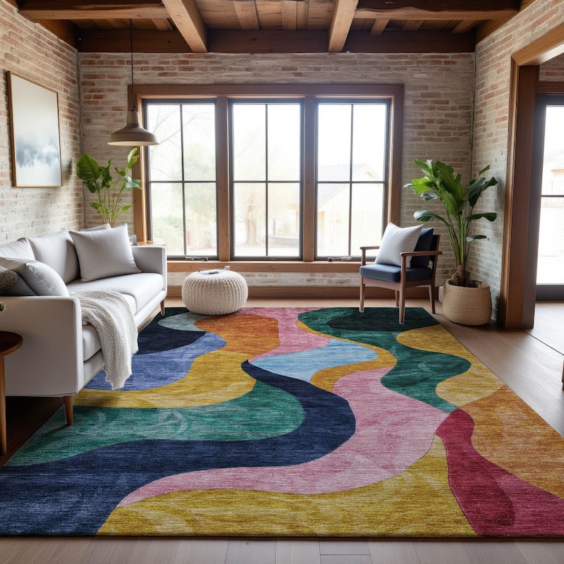 Premium Washable Super Soft Contemporary Abstract Mayfield Rug - Green - 2'6" x 3'10"
