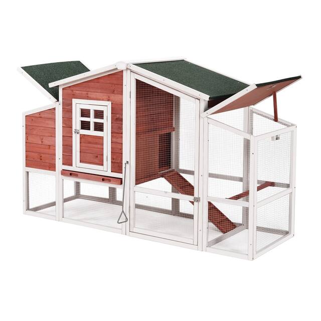 77.9” Chicken Coop Rabbit House Wooden Small Animal Cage Bunny Hutch with Ramp and Tray