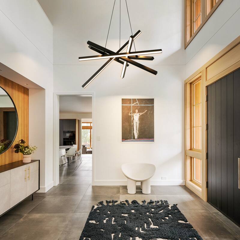 55-Watt 6-Light Modern Industrial Black Sputnik Rectangle Metal Integrated LED Chandelier for Living Room, Bedroom