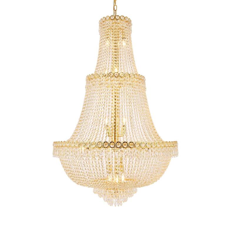 Elegant Lighting Gold 30-inch Royal-cut Crystal Clear Large Hanging Chandelier