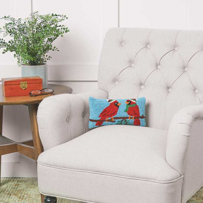 Christmas Winter Cardinal Hooked Decorative Accent Throw Pillow
