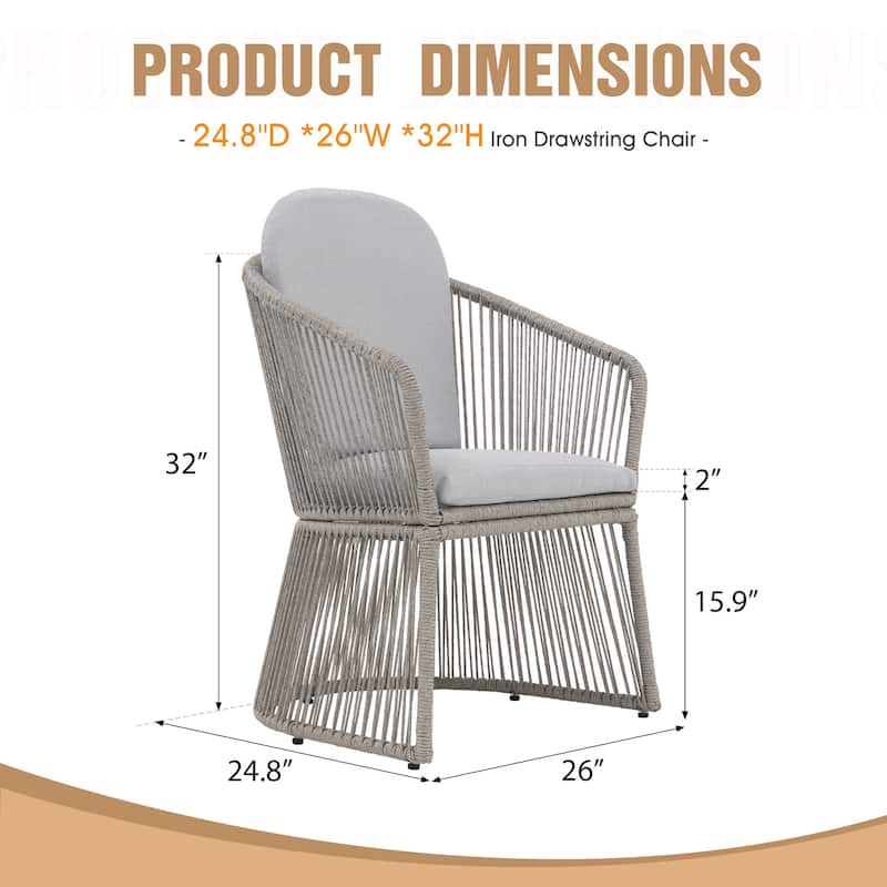 Outdoor 2-piece Steel Dining Chair with Cushion