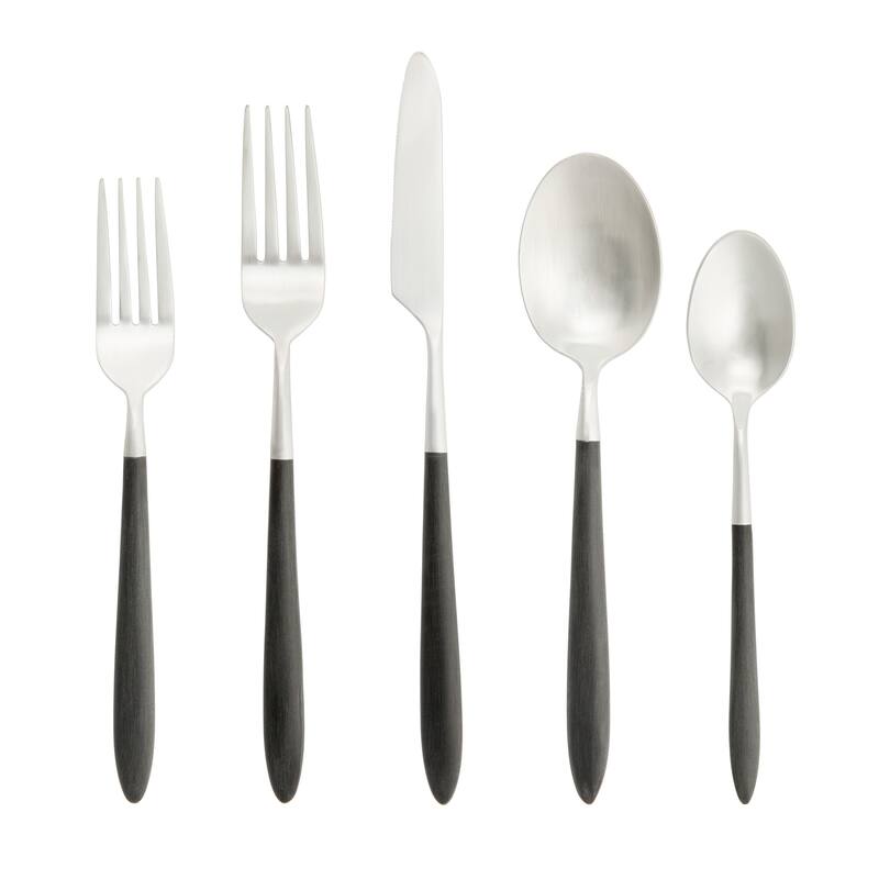 Fortessa Velo 18/10 Stainless Steel, 5PC Flatware Set (Service for 1), Silver - 5 Piece Set - Brushed Black - Service for 1