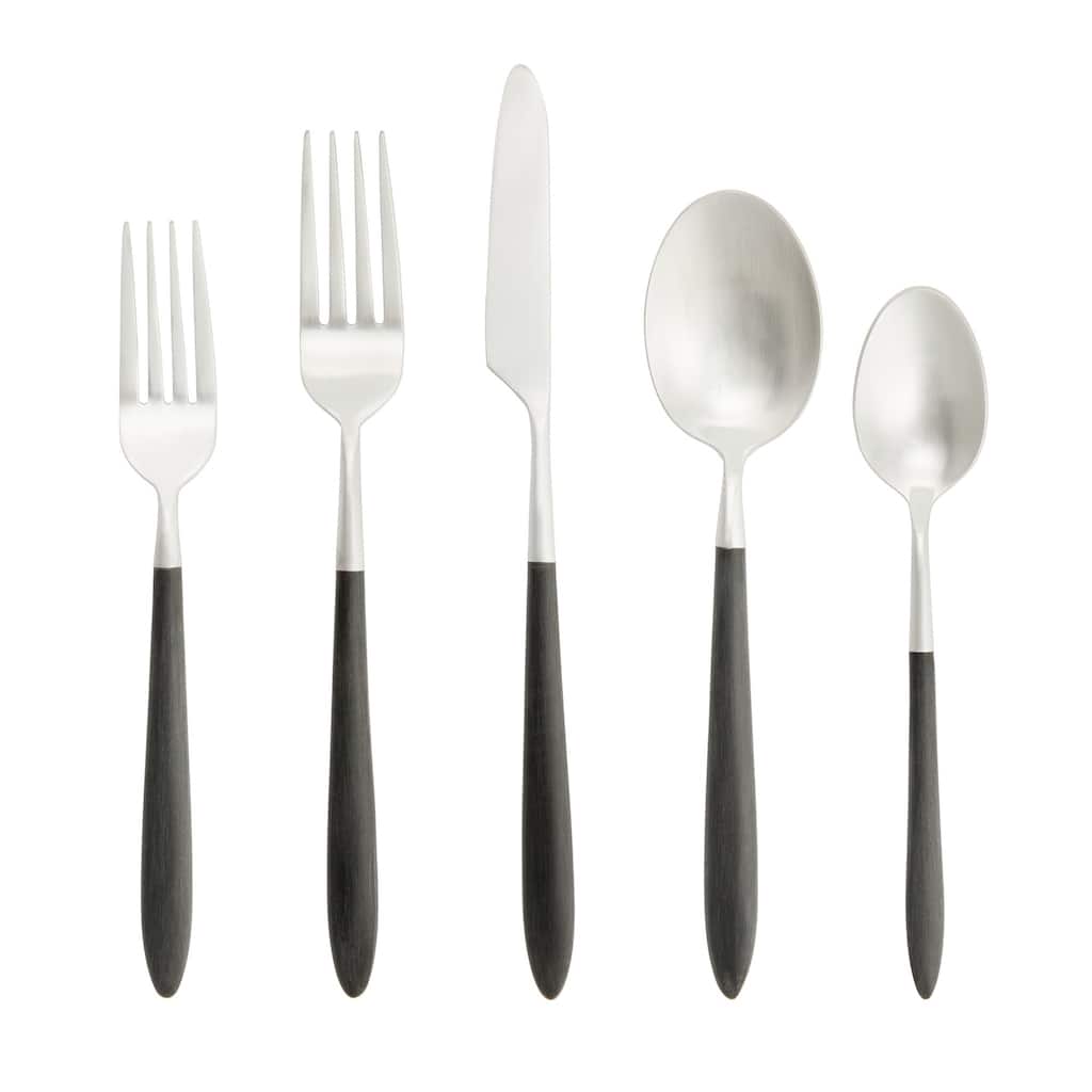 Fortessa Velo 18/10 Stainless Steel, 20 Piece Flatware Set (Service for 4), Black/Brushed Silver - 20 Piece Set