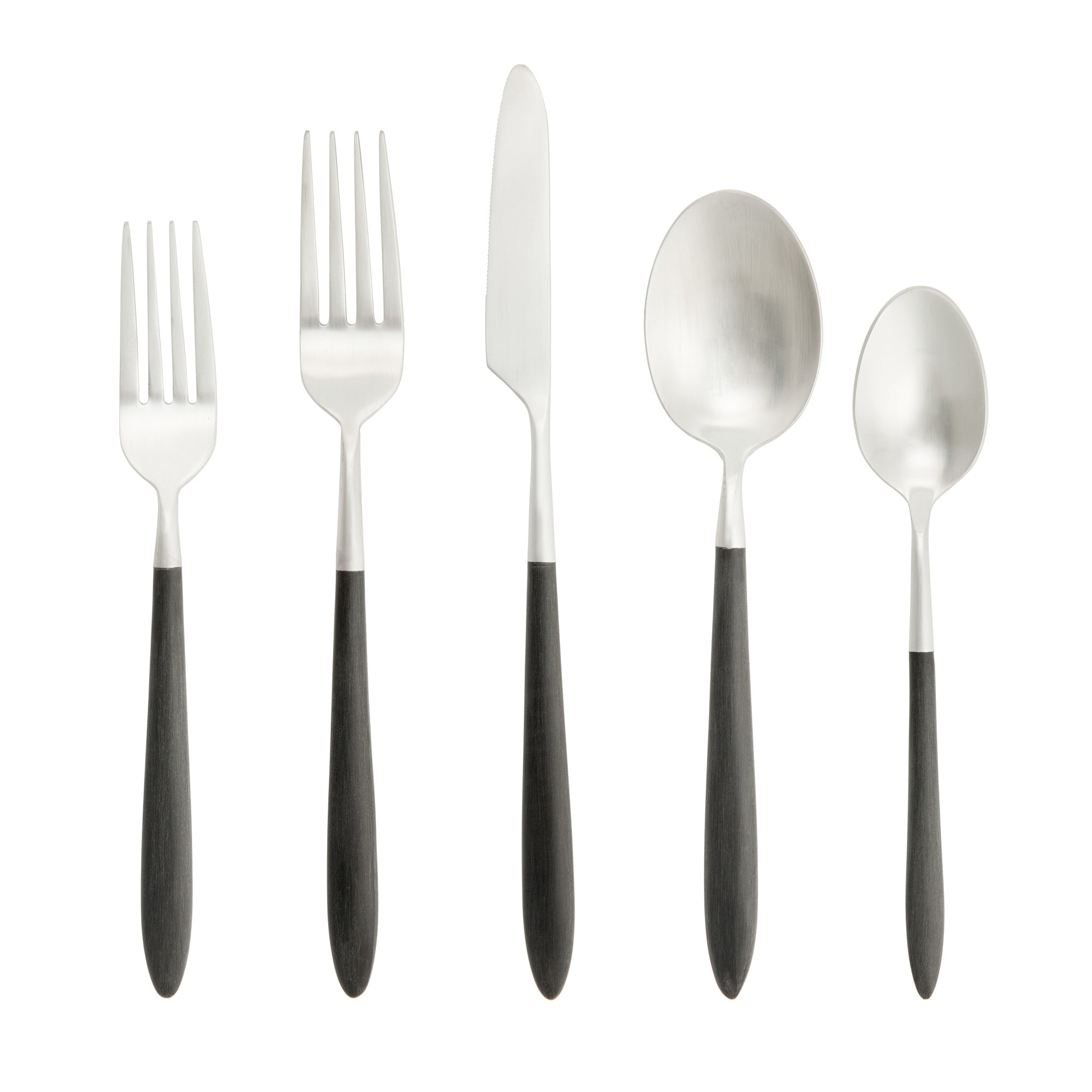 Fortessa Velo 18/10 Stainless Steel, 20 Piece Flatware Set (Service for 4), Black/Brushed Silver - 20 Piece Set