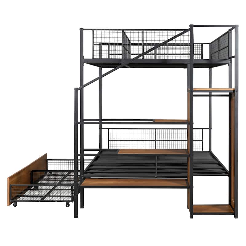Twin over Full Metal Bunk Bed with Storage Ladder