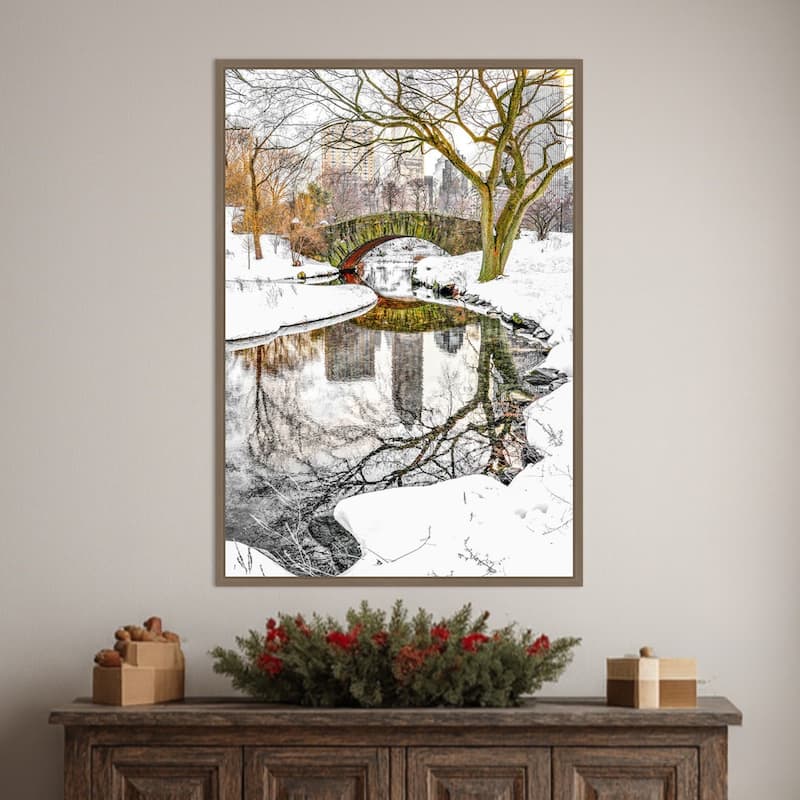 Central Park Winter No 7 by Murray Bolesta Framed Canvas Wall Art Print - Sylvie Dark Gold