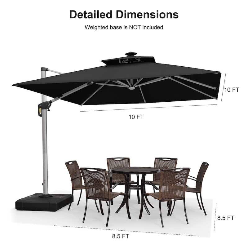 PURPLE LEAF 10 ft Double Top LED Square Patio Cantilever Umbrella