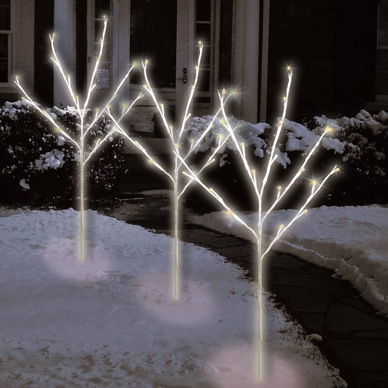 3 LED Twinkling White Twig Tree Pathway Markers 30" Warm White Lights