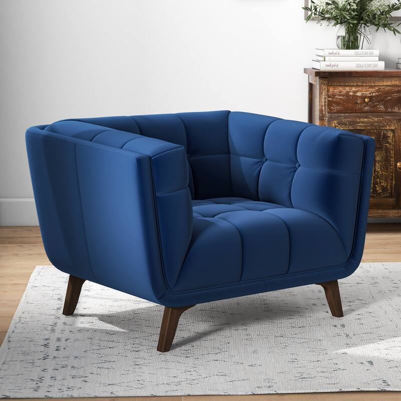 Kameron Mid-Century Modern Tight Back Velvet Upholstered Armchair - Blue