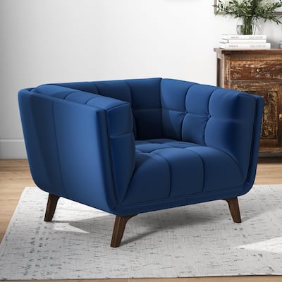 Kameron Mid-Century Modern Tight Back Velvet Upholstered Armchair