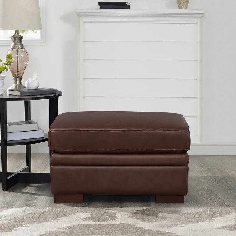Hydeline Dillon Top Grain Leather Ottoman - Raisin Brown