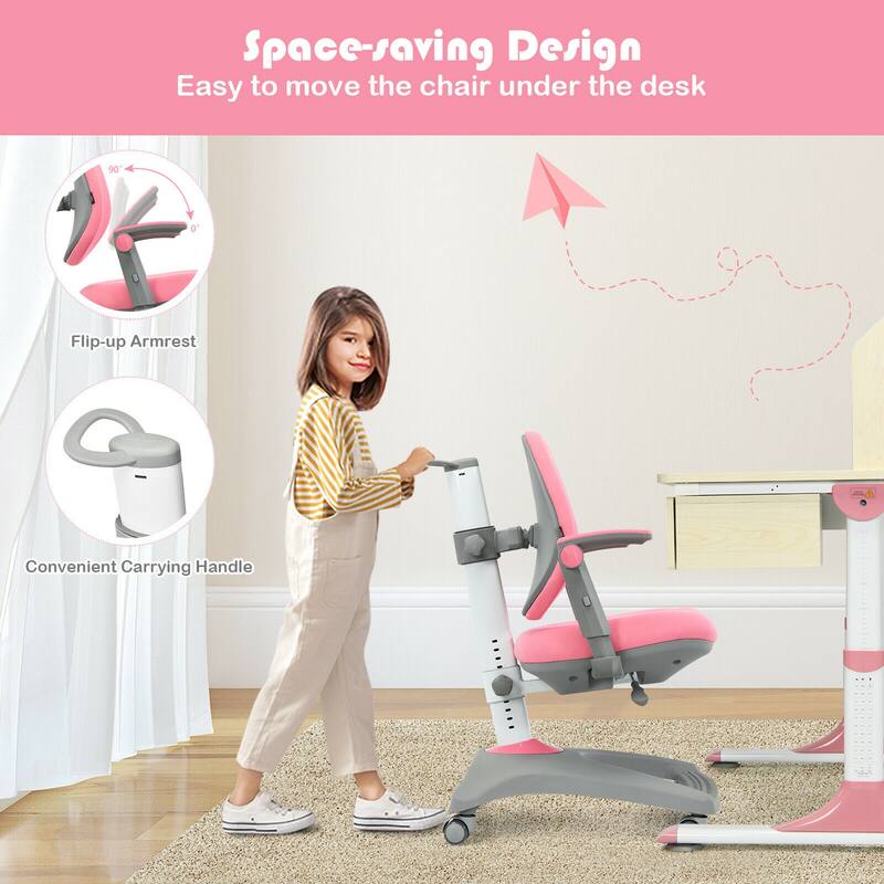 Gymax Kids Desk Study Chair Adjustable Height Depth w/ Sit-Brake - See Details