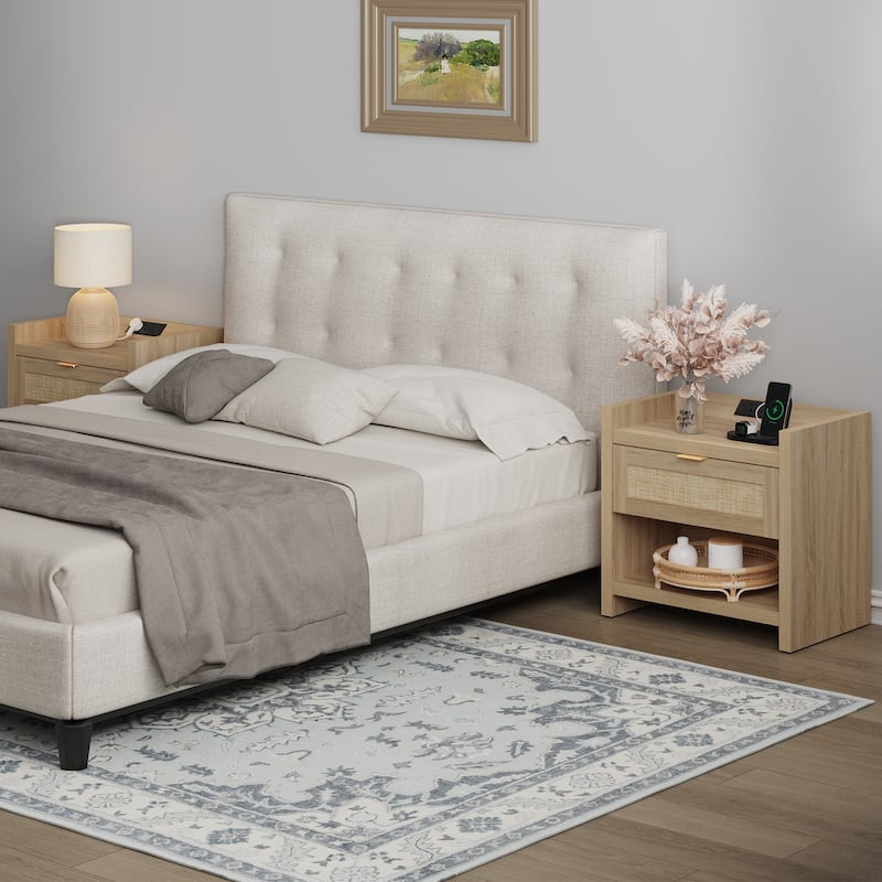 SICOTAS Farmhouse Set of 2 Nightstand with Charging Station and Drawers