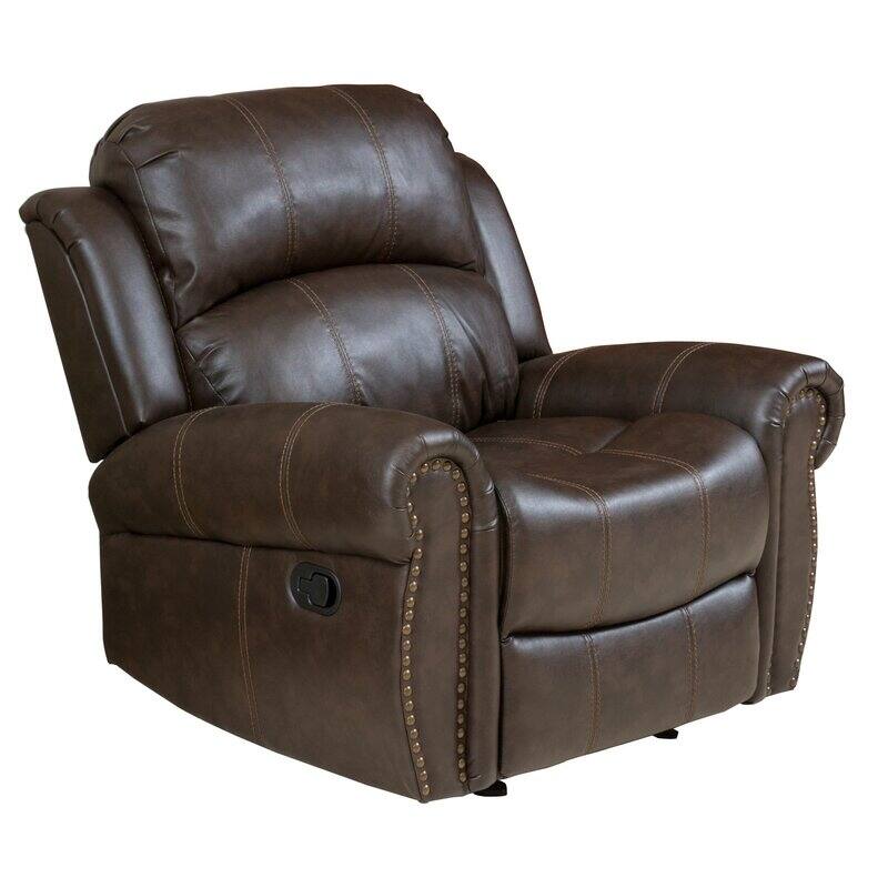 43.25" Oversized Rocker Recliner Chair, Manual Reclining Rocking Chair Overstuffed Armrest Faux Leather Recliner for Living Room