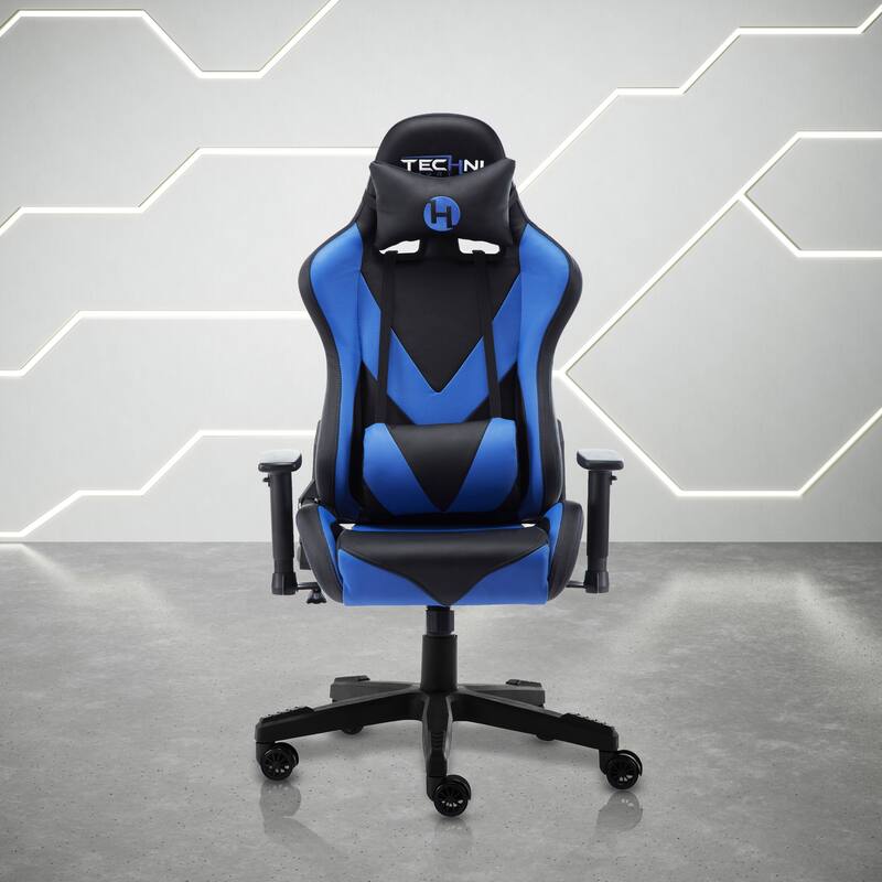 Sport Office-PC Gaming Chair with 150-Degree Recline, Adjustable Seat & 2D Armrests, Durable Nylon Base - Blue