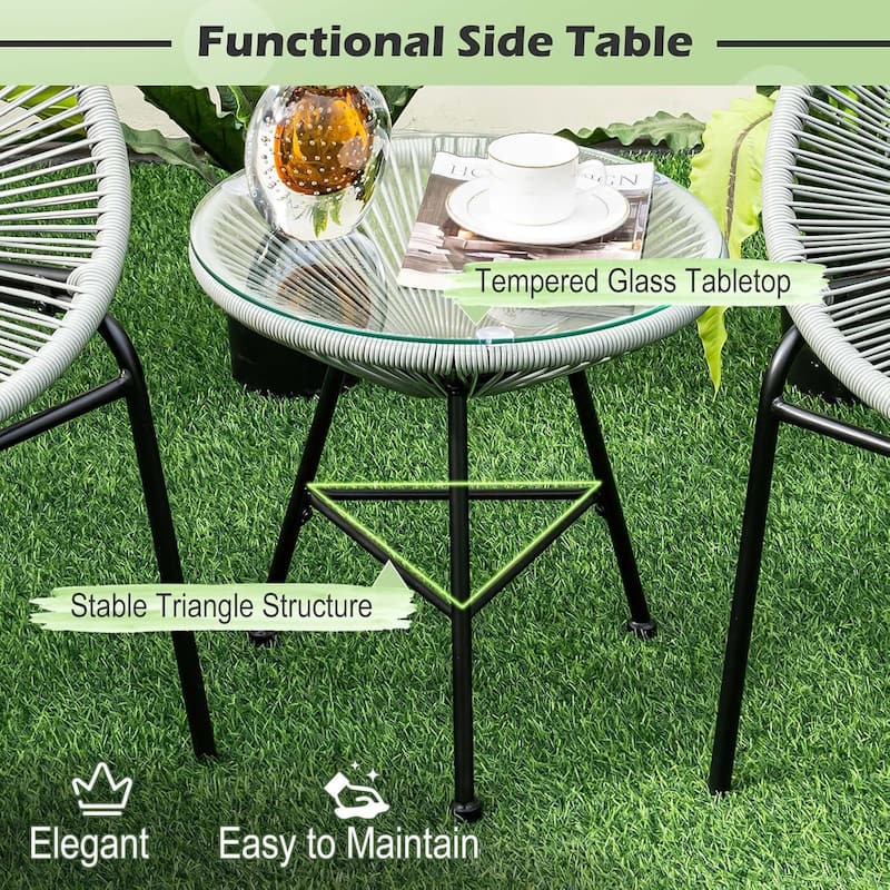 3-Piece Outdoor Acapulco Chair Set Wicker Conversation Bistro Sets