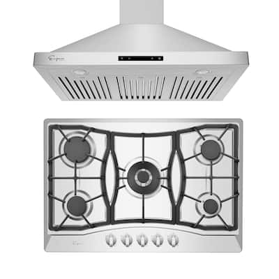 2 Piece Kitchen Appliances Packages Including 30" Gas Cooktop and 30" Wall Mount Range Hood