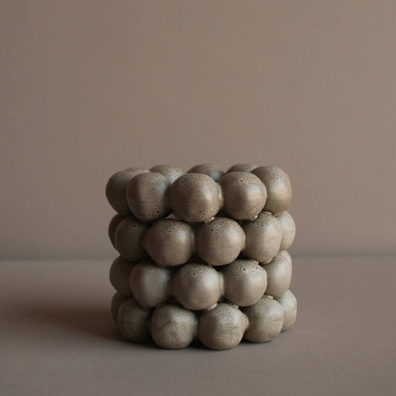 Rounded Ceramic Candle Holder - 6.75" - Beige