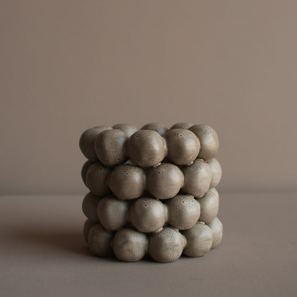 Rounded Ceramic Candle Holder - 6.75" - Beige