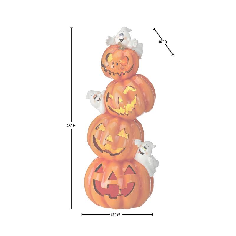 28" LED Resin Pumpkin stack With Ghost