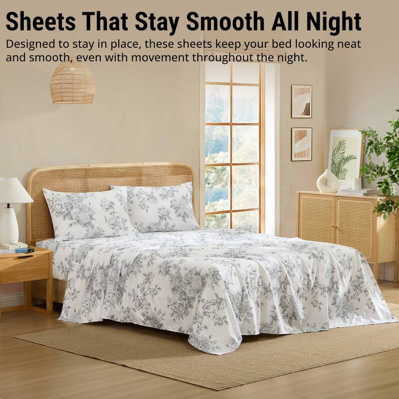 HLC.ME Floral Bed Sheets - Multi-Piece Bed Sheet Set - Wrinkle Resistant & Ultra Soft - Fits Mattresses up to 15 Inches Deep
