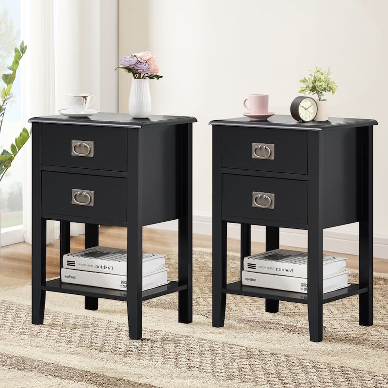 VECELO Modern Nightstands with 2-Drawers and Storage Shelf (Set of 2)