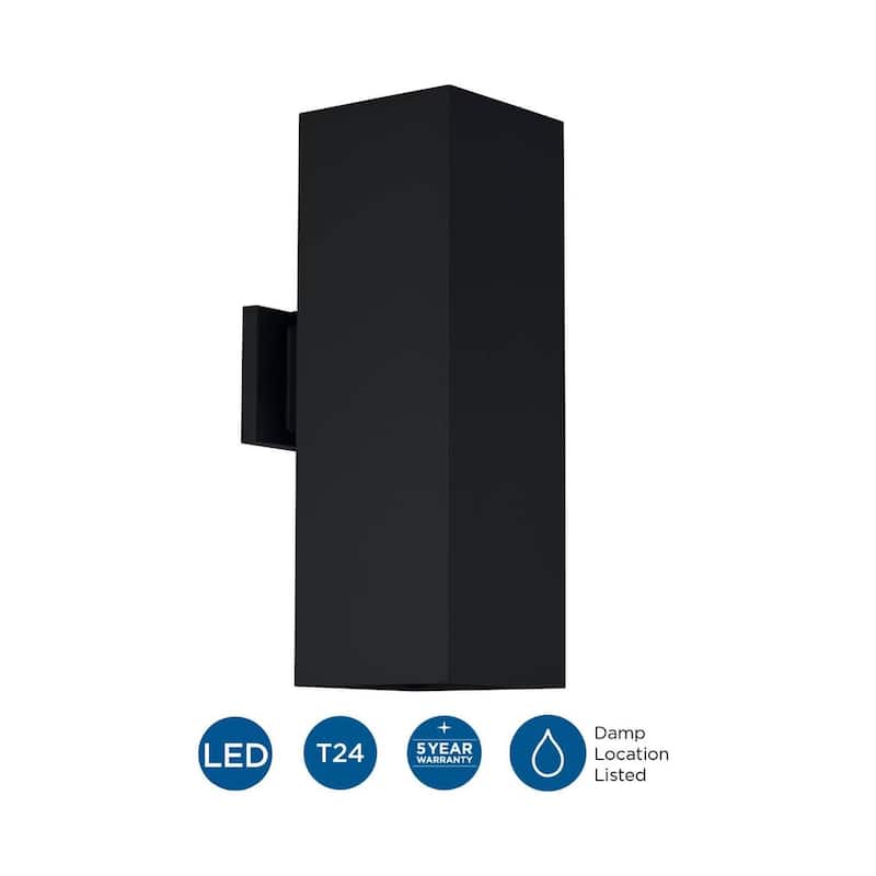 6" LED Square Up Down Outdoor Wall Mount Fixture - 18" x 6" x 8.875"