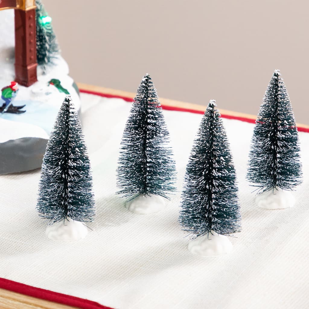 Frosted Mini Bottle Brush Pine Christmas Village Trees - 3" - Set of 4