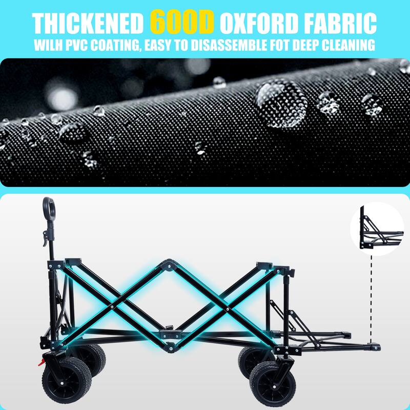 Foldable Handcart with Roof – Expandable Tailgate, 360° Swivel Wheels – Ideal for Beach, Camping, Gardening, and Shopping