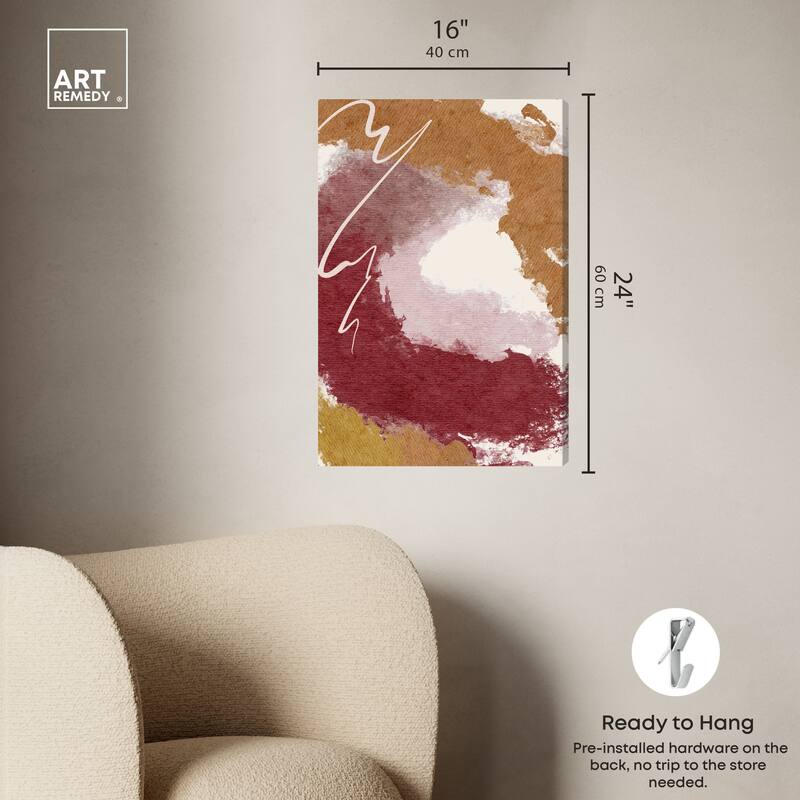 Art Remedy Burgundy And Cork Gallery Wrapped Boho Abstract 1 Piece Canvas Wall Art