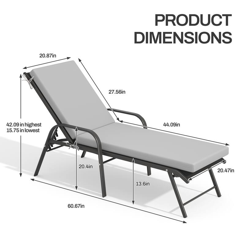 Pellebant Outdoor Adjustable Patio Chaise Lounge Chairs with Cushions