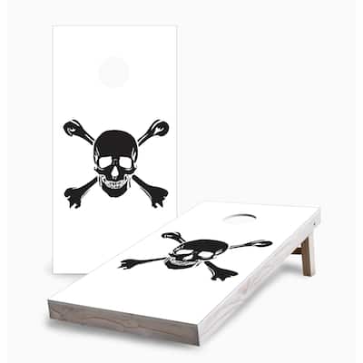 White Skull and Crossbones Corn Hole Board Set with Carry Case