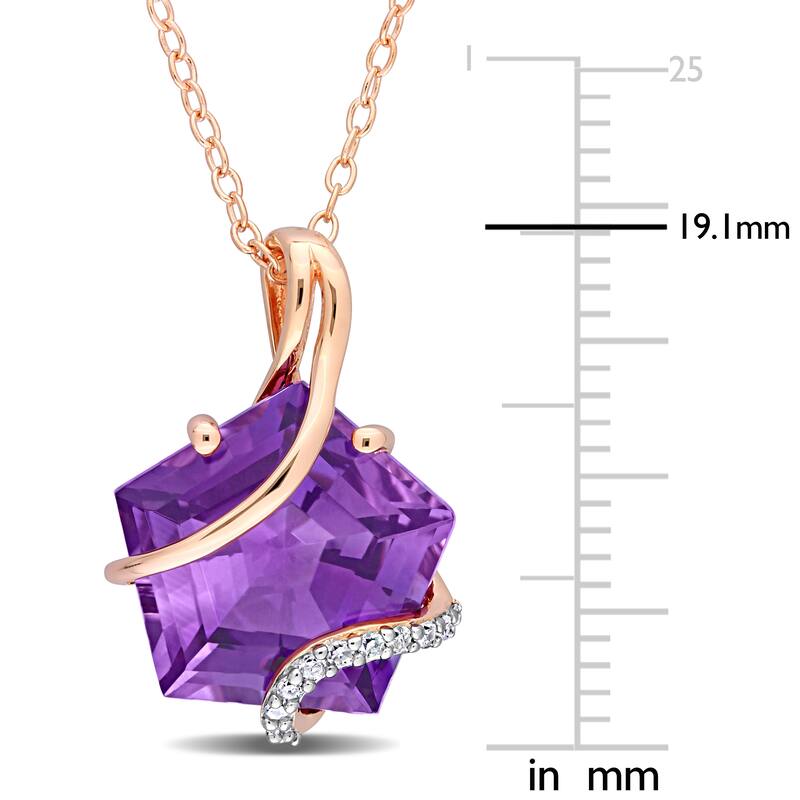 Miadora Fancy-cut Amethyst and Diamond Accent Swirl Necklace in Rose Plated Sterling Silver