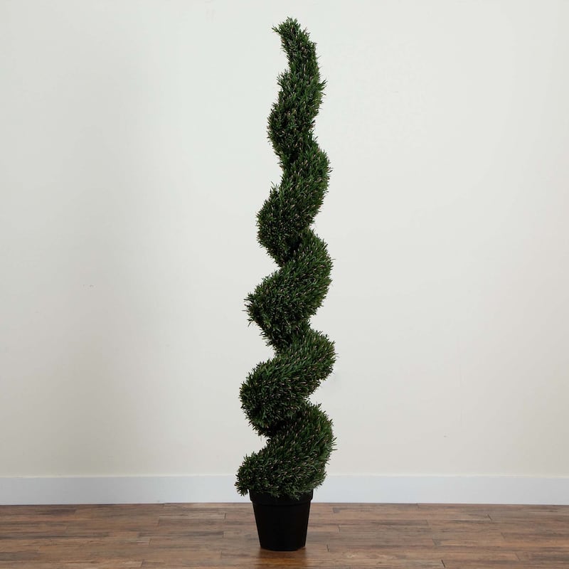 Potted Spiral Rosemary Outdoor Artificial Topiary - 7'