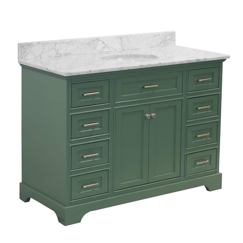 KitchenBathCollection Aria 48" Bathroom Vanity with Carrara Marble Top