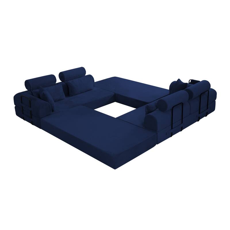 Oversized Convertible Sleeper Sofa Bed, L Shape Modular Sectional Cloud Sofa with Fixed-Shape Frame, Boneless Couch with Pillow