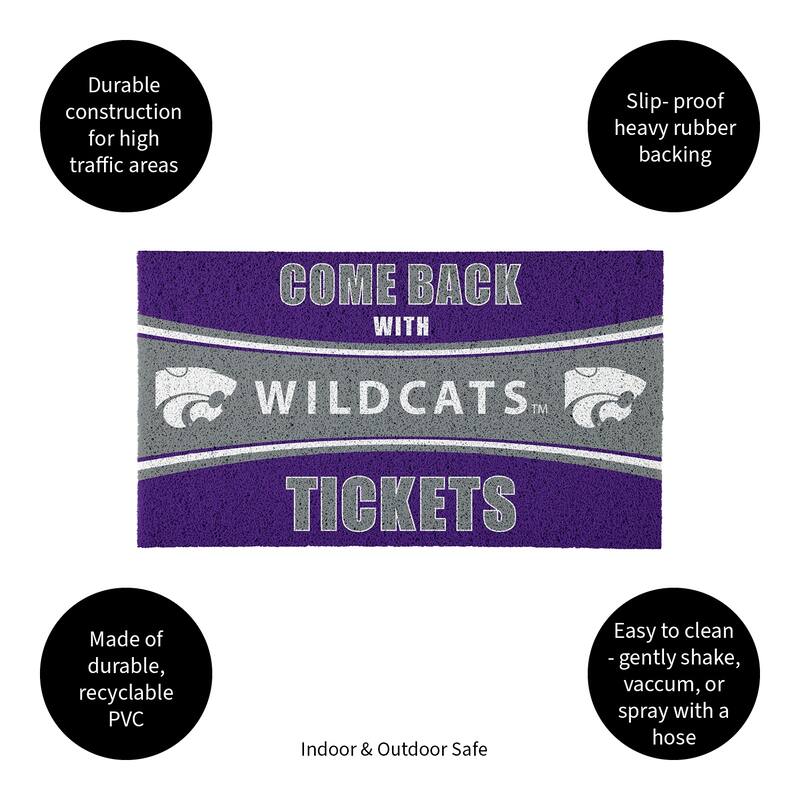 Kansas State University 28 in. x 16 in. PVC "Come Back With Tickets" Trapper Door Mat