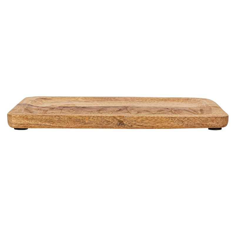 Mango Wood Tray with Laser Etched Botanicals - 11.8"L x 7.8"W x 1.0"H - 11.8"L x 7.8"W x 1.0"H