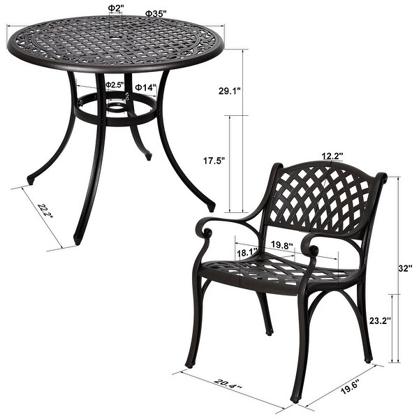 NUU GARDEN 3-piece Powder Coated Aluminum Dining Set, Antique Bronze