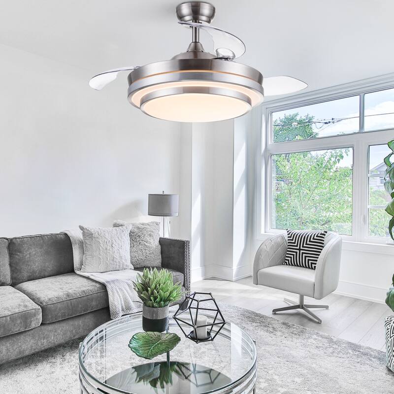 42" 48'' Smart Retractable White Ceiling Fan Light with Remote and APP Control